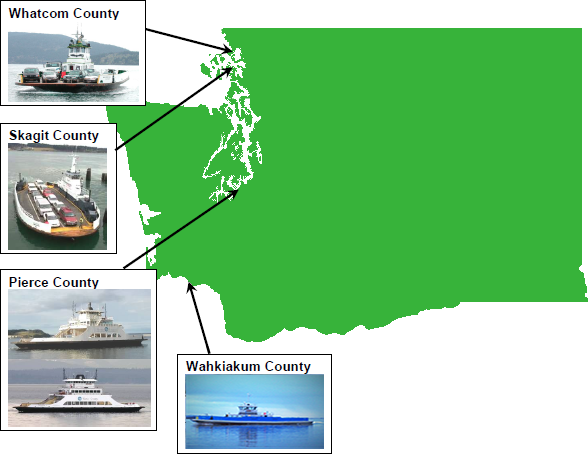 State of Washington with ferry locations