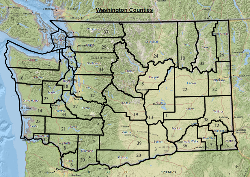 Map of Washington State counties.